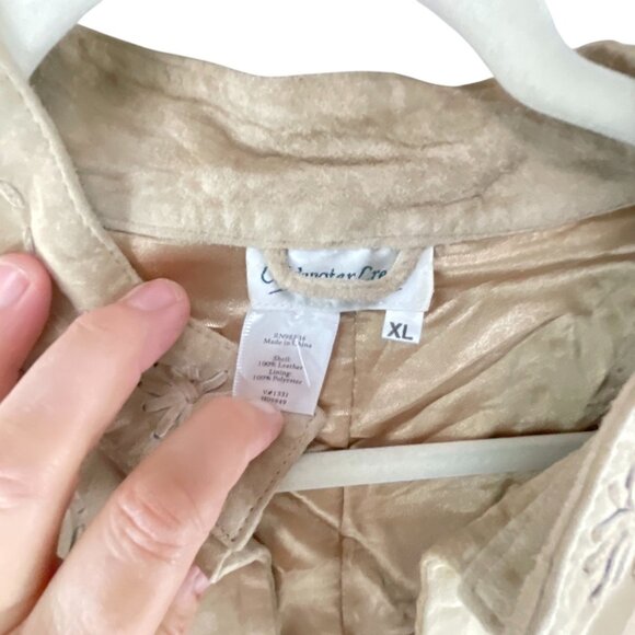 Coldwater Creek Tan Boho Western Embroidered 100% Leather Jacket XL Flower Detai - Picture 10 of 11